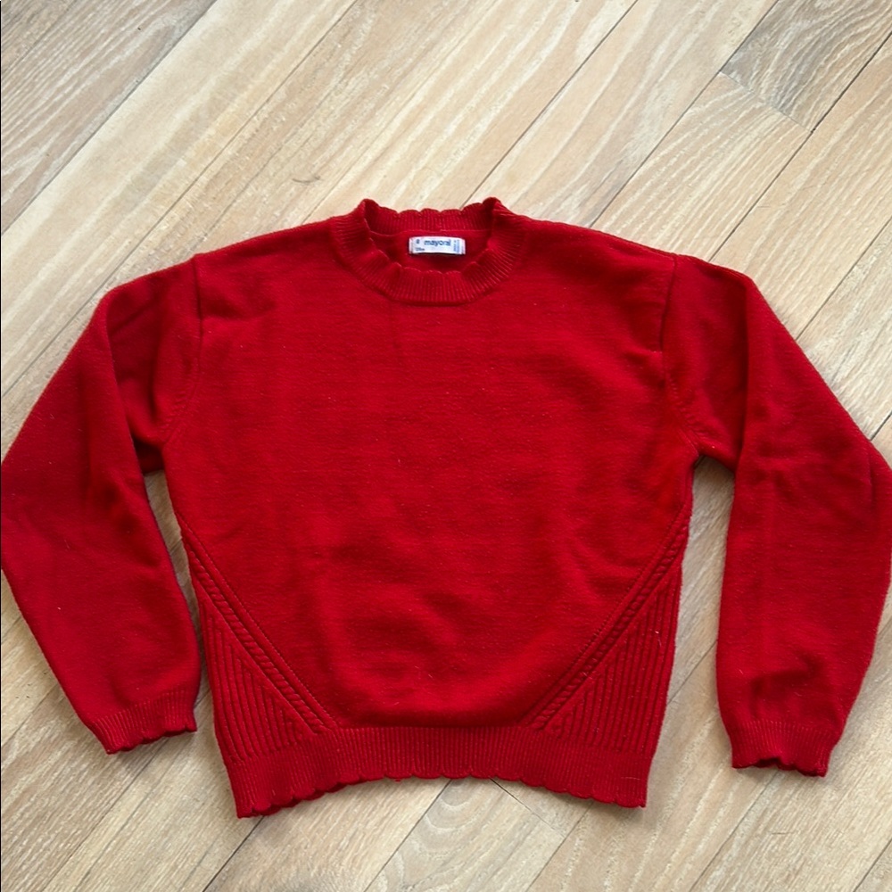 Mayoral Girls Red Crewneck Sweater - Classic Knit Pullover